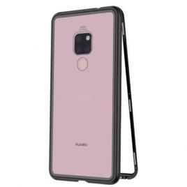Husa huawei mate 20 magnetica black, elegance luxury cu spate de sticla securizata premium