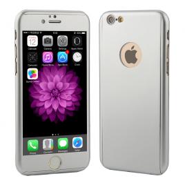 Husa full cover 360� (fata + spate + geam sticla) pentru apple iphone 6 / 6s, argintiu