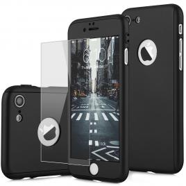Husa carcasa telefon iphone 8 plus 360� ultra subtire si folie sticla - black matte