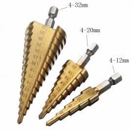 Set 3 burghie tip freza elicoidala (in trepte) pentru metal 4-10mm|4-20mm|4-32mm