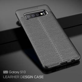 Husa pentru samsung galaxy s10 plus, glomax auto focus cu insertii de piele neagra