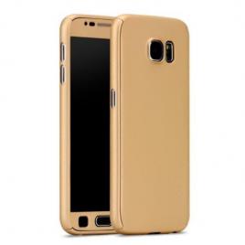 Husa protectie pentru samsung galaxy s6 edge, auriu, fullbody fata-spate, folie de protectie gratis