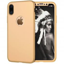Husa glomax fullbody gold pentru apple iphone xs cu folie de sticla inclusa
