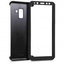 Husa glomax fullbody negru pentru samsung galaxy a8 2018 cu folie de sticla inclusa