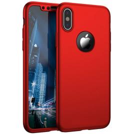 Husa glomax fullbody rosu pentru apple iphone x cu folie de sticla inclusa
