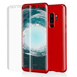 Husa glomax fullbody rosu pentru samsung galaxy s9 plus cu folie de sticla inclusa