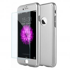 Husa glomax fullbody silver pentru apple iphone 7 plus cu folie de sticla inclusa