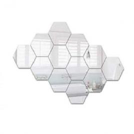Oglinzi decorative hexagonale tip fagure hexagon pentru baie bucatarie si living - 12 bucati sticker xl