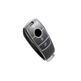Husa de protectie premium pentru cheie auto, elegance luxury cover key, neagra cu insertii piele compatibila