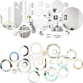 Oglinzi decorative acrilice din pvc design 3d cercuri argintii luxury home modern, 50 buc/set, mystyle�