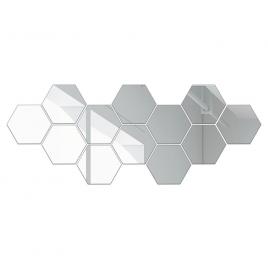 Set 12 stickere perete, stil oglinda, hexagon, 126x110x63 mm, argintiu