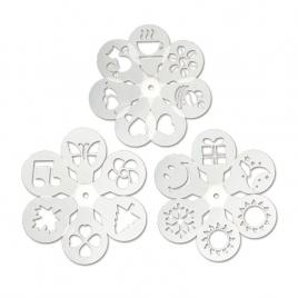 Set 19 sabloane ornare prajituri/bauturi, poliester, 14 x 8.5 cm, alb