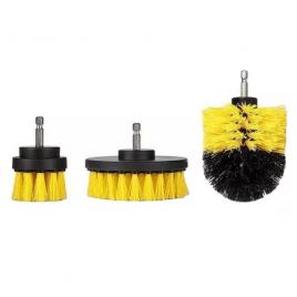 Set 3 perii curatare cu adaptor pentru bormasina/autofiletanta, galben