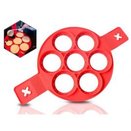 Forma de silicon cu 7 compartimente, pentru gatit oua si clatite, diametru 23 cm, rosu