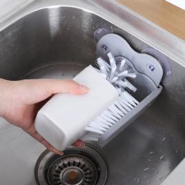 Perie dubla pentru spalare pahare si recipiente, fixare cu ventuza