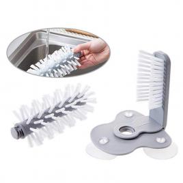 Perie dubla pentru spalare pahare si recipiente, interior/exterior, fixare cu ventuza, 18cm