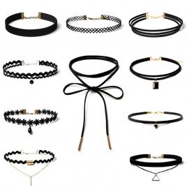 Set 10 coliere choker, catifea, negru