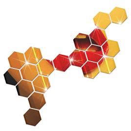 Set 12 autocolante de perete tip oglinda design hexagon 140 * 165 mm, argintiu