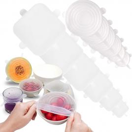 Set 12 capace elastice, silicon, 6 dimensiuni diferite, transparent
