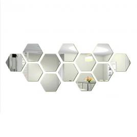 Set 12 oglinzi sticla acrilica, model hexagon, 100 x 85 x 50 mm, silver