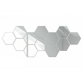 Set 12 panouri autocolante hexagonale oglinda de perete, 15,5 x 17,5 cm
