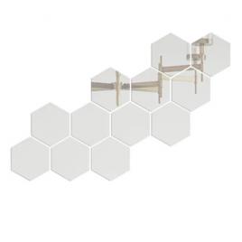 Set 12 stickere din acril auto-adezive, tip oglinda decorativa, 3d, 126x110x63mm, argintiu