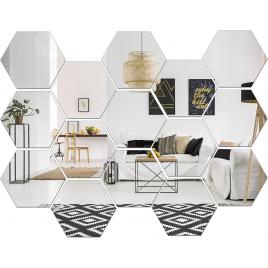 Set 15 oglinzi acrilice autoadezive luxer, model hexagon,18.5x16x9.3 cm, silver
