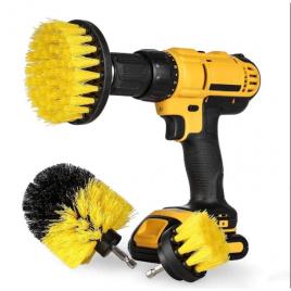 Set 3 perii curatare cu adaptor pentru bormasina/autofiletanta, galben/negru