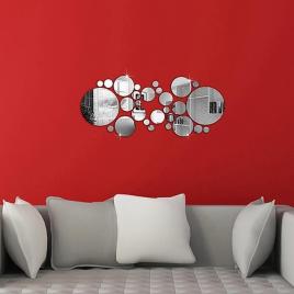 Set 30 autocolante de perete, gogou, pentru decorarea casei, 2.9cm pana la 15cm diametru, oglinda, argintiu