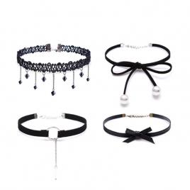 Set 4 colier choker elegant, stiluri multiple, negru
