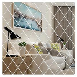 Set 58 oglinzi acrilice din pvc, autoadezive pentru decorarea peretilor, argintiu, 100 x 100 cm, premium, rif
