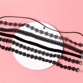 Set 6 colier choker elegant, stiluri multiple, negru