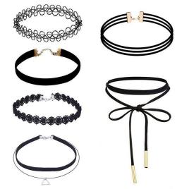 Set 6 coliere choker elegant, stiluri multiple, negru