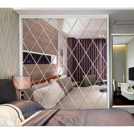 Set 64 oglinzi acrilice din pvc, autoadezive pentru decorarea peretilor, argintiu, 100 x 100 cm, premium, rif