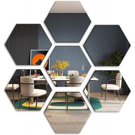Set 8 oglinzi acrilice autoadezive, model hexagon,12.5x11x6.4 cm, silver