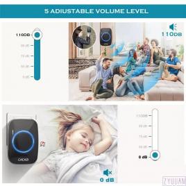 Sonerie wireless, plug and play, cu buton impermeabil, 1 x receptor, 5 niveluri de volum, negru