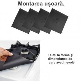 Set 4 folii de protectie, reutilizabile, pentru plita si aragazul pe gaz, 27 x 27 cm, negru