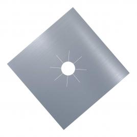 Set 4 folii cu teflon pentru protectie plita sau aragaz, lavabile si reutilizabile, argintiu, 27x27 cm