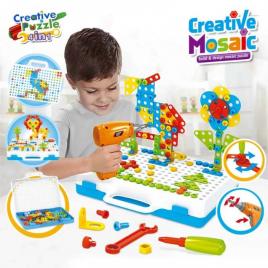 Joc mozaic puzzle cu bormasina electrica de jucarie , creativ  de constructie