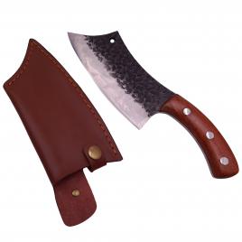 Cutit de macelarie ideallstore®, lucrat manual, fine cooking, 26 cm, maner lemn, husa piele ecologica