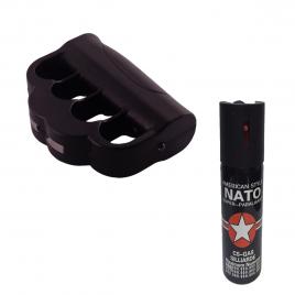 Pachet autoaparare, electrosoc tip pumnal, negru, 110 v si spray paralizant 90 ml