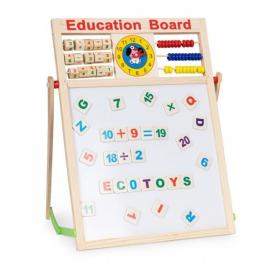 Tabla educationala din lemn cu doua fete si accesorii ecotoys