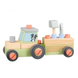 Tractor din lemn cu remorca de asamblat orange tree toys