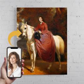 Portret personalizat pictura Doamna pe cal printat panza canvas 50x40cm