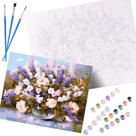 Pictura mare dupa numere si poza 40 x 50 cm pe rama din lemn, model floral