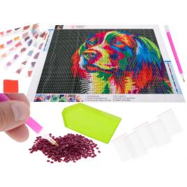 Pictura, broderie, mozaic cu diamante 5d 40 cm x 30 cm model catel