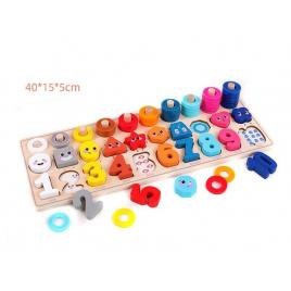 Puzzle din lemn montessori malplay cu cifre, forme si alte accesorii