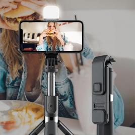 Set 3in1, selfie stick cu lampa led si trepied, conectare bluetooth, alimentare usb