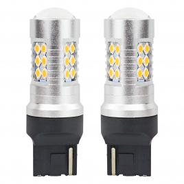 Set becuri auto cu led canbus, 3030, 24smd, compatibil t20, 7440, wy21w, portocaliu, 12v / 24v, destinat competitiilor auto sau off-road
