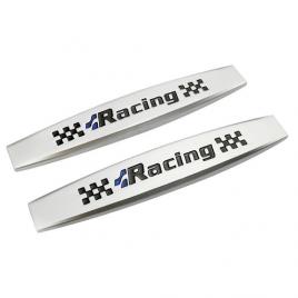 Set 2 x embleme auto metalice, autoadezive, model racing, finisaj crom, dimensiune, 10 x 1,5 cm